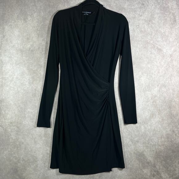 Norma Kamali Dress Womens Medium Black Faux Wrap Long Sleeves‎ Stretch Career
